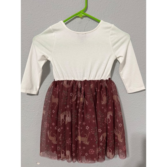 Lilt Kids Girls White Long Sleeve Horse Floral Burgundy Tulle Tutu Dress Size 5 - Picture 6 of 12